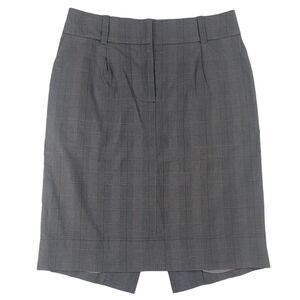 Elevenses Anthropologie Gray Plaid Pencil Skirt Back Slit Belt Loops 4 Stretch